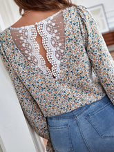 Lace Trim Embroidery Mesh Back Ditsy Floral Blouse